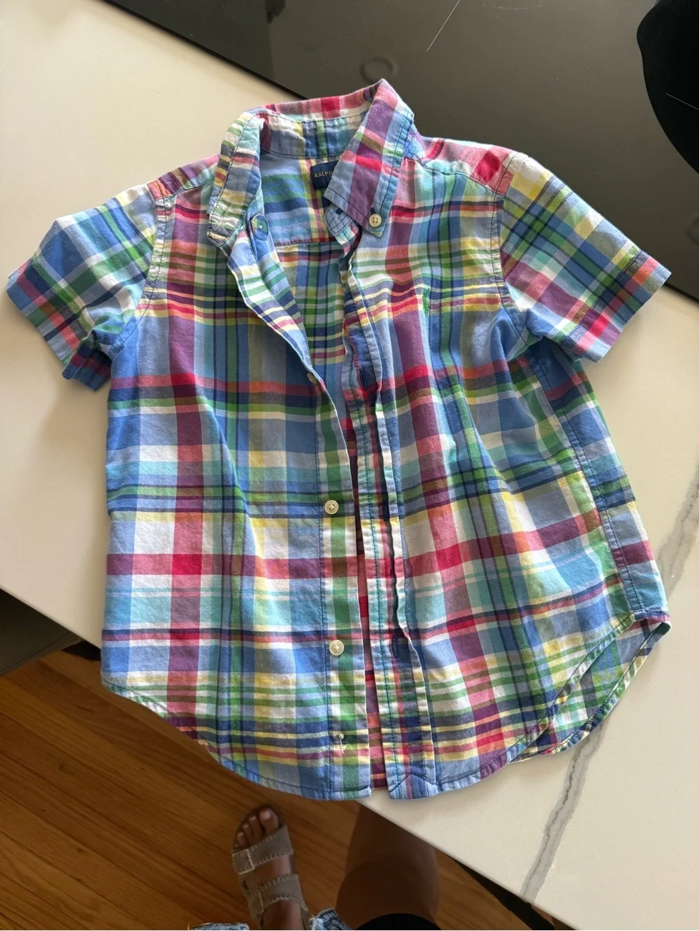 Ralph Lauren Kids Plaid Short-Sleeve Button-Down in Bright Multicolor